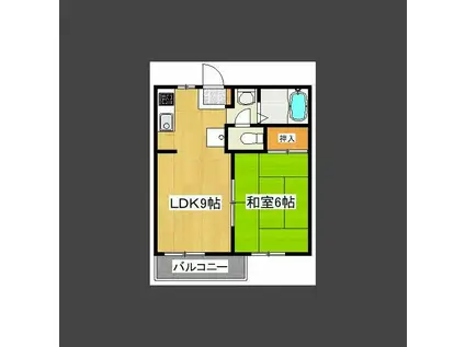 パレス大槻B棟(1LDK/2階)の間取り写真