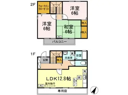 ルレーブK F棟(3LDK/1階)の間取り写真