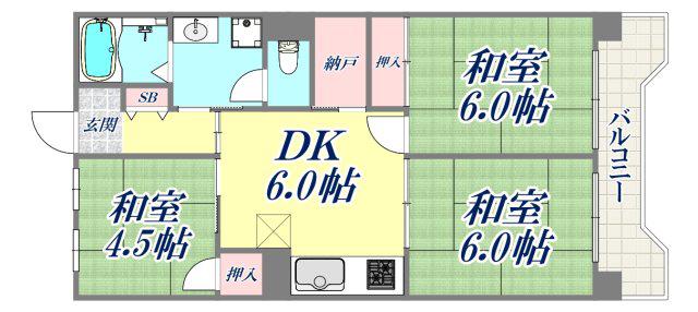 ビレッジハウス港島タワー(3DK/7階)の間取り写真