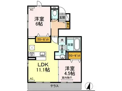 メルシー・ボナール(2LDK/1階)の間取り写真