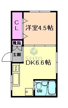 ビスタ庄内東町(1DK/1階)の間取り写真