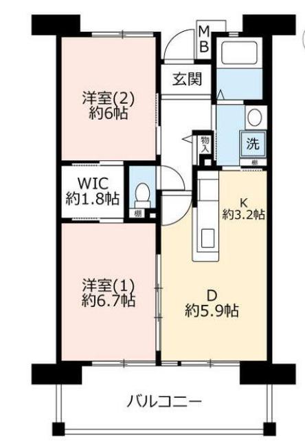 URグリーンヒルズ仁川 2号棟(2DK/5階)の間取り写真