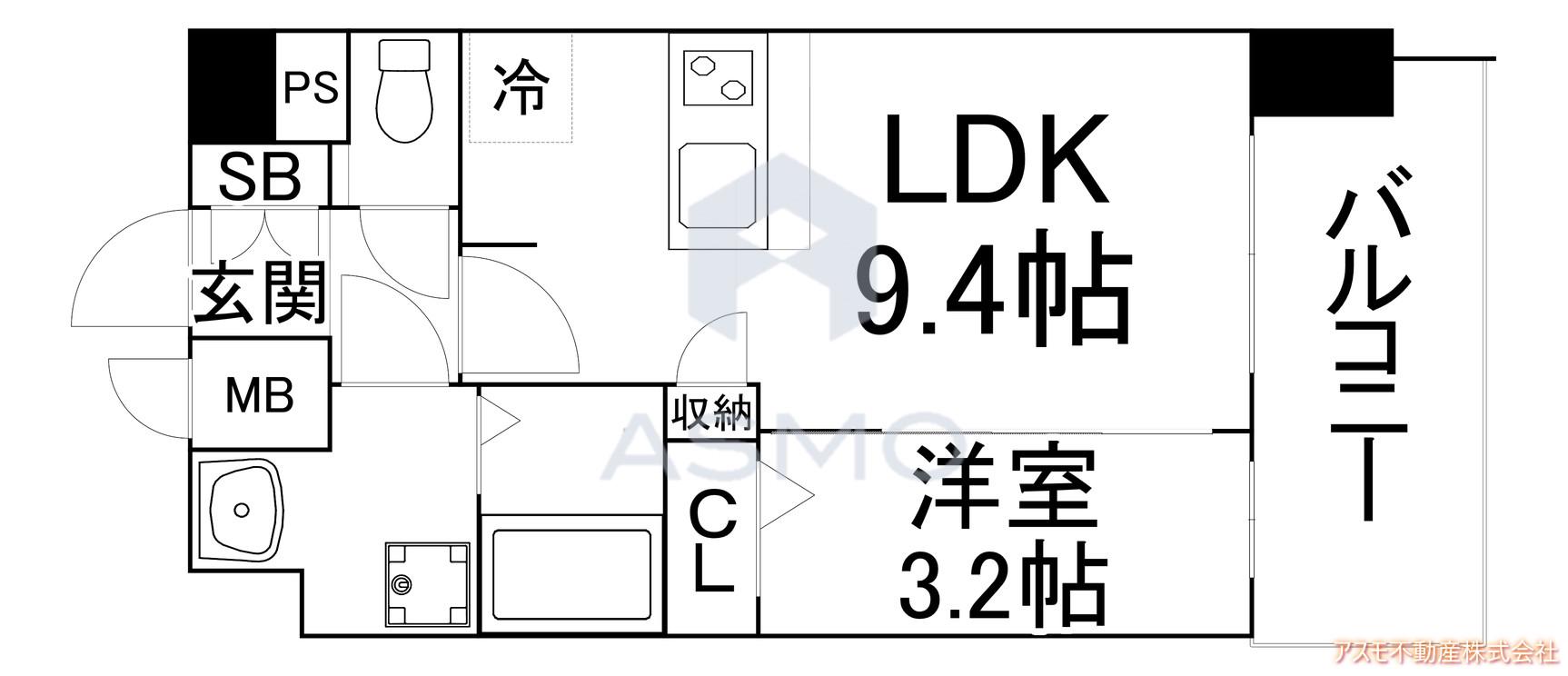 プレサンス緑橋ソレアス(1LDK/13階)の間取り写真