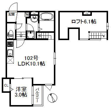 ポラリス小頭町(1LDK/1階)の間取り写真