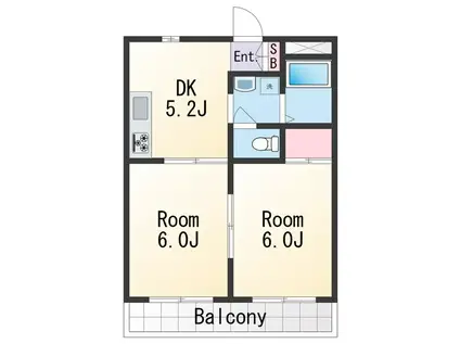 マンション本町(2DK/1階)の間取り写真
