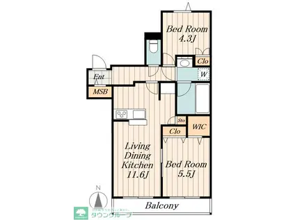メゾン・リヴェール(2LDK/2階)の間取り写真