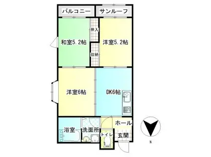 ライフフィールド(3DK/2階)の間取り写真