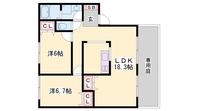アベニュー(2LDK/1階)の間取り写真