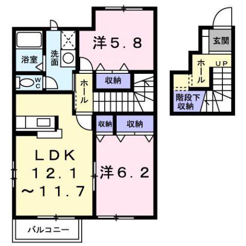 ひまわりB(2LDK/2階)の間取り写真