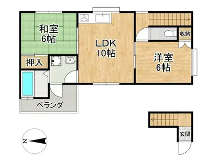 テラスハウス紫竹西南町(2LDK/2階)の間取り写真