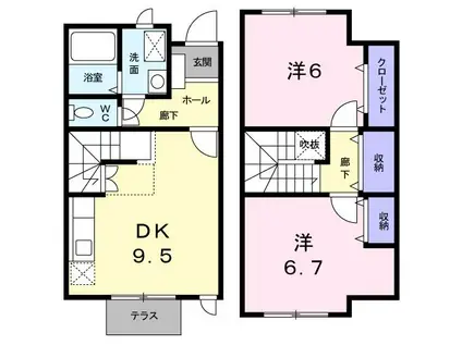 ボンレーブII(2DK/1階)の間取り写真