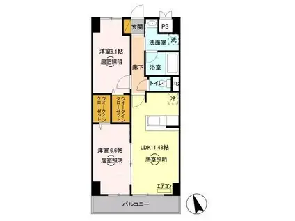 グランヒルズ(2LDK/8階)の間取り写真