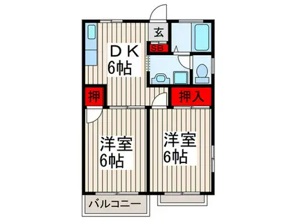 シュラインハイツ(2DK/2階)の間取り写真