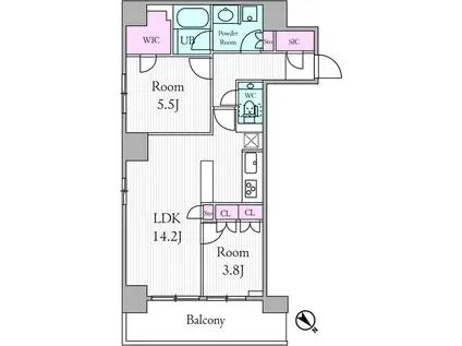 URBAN PARK GRANDE代官山(2LDK/3階)の間取り写真