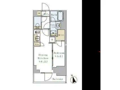 プライマル元浅草(1DK/6階)の間取り写真