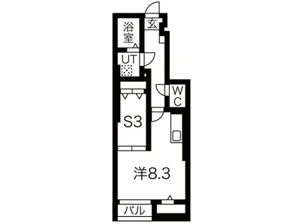 LUNEIIB棟(ワンルーム/1階)の間取り写真