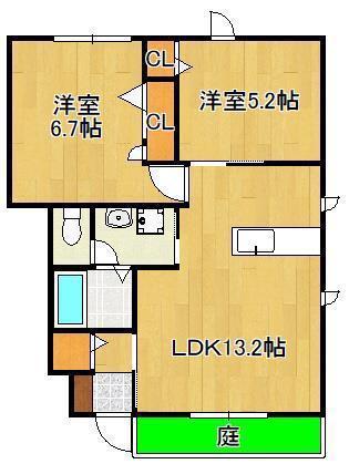 プリムローズ朽網(2LDK/1階)の間取り写真