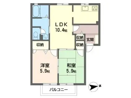 エバーグリーンハイツB(2LDK/2階)の間取り写真