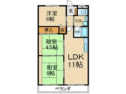 ル・ローヌ(3LDK/2階)の間取り写真
