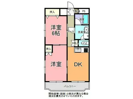 サンファスト水戸(2DK/3階)の間取り写真