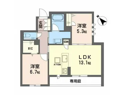 アークヒルズ豊橋(2LDK/1階)の間取り写真