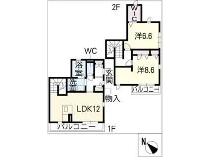 プロヌーブ岩堀(2LDK/2階)の間取り写真