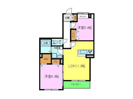 シャーメゾンスピカ(2LDK/1階)の間取り写真