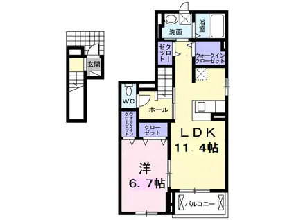 カルム・ソシア A(1LDK/2階)の間取り写真