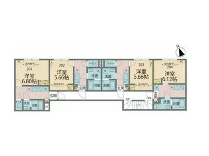 カインドネス武蔵浦和II(1K/2階)の間取り写真