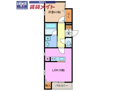 三重県津市新町AP(1LDK/3階)の間取り写真