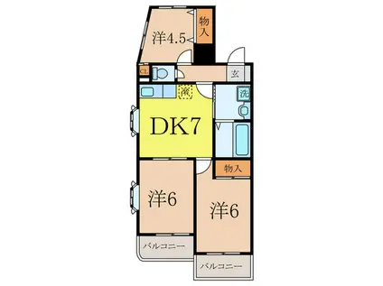 サンキャッスルII(3DK/2階)の間取り写真