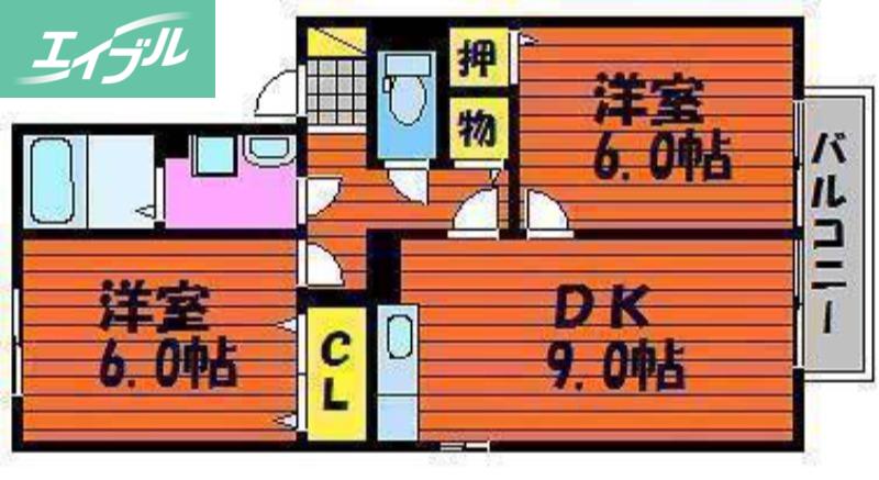 ストークシャトルB棟(2DK/2階)の間取り写真
