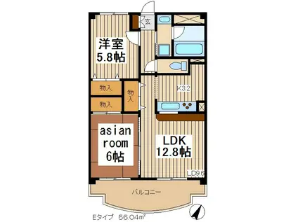 ヴィラカターラ(2LDK/3階)の間取り写真