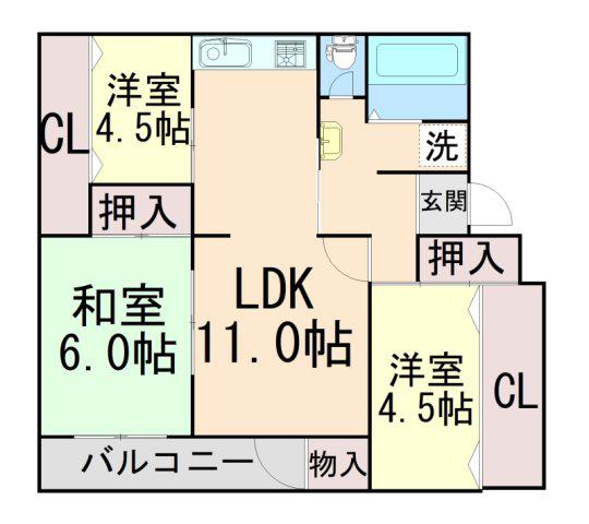 渦ヶ森コーポ 1号館(3LDK/5階)の間取り写真