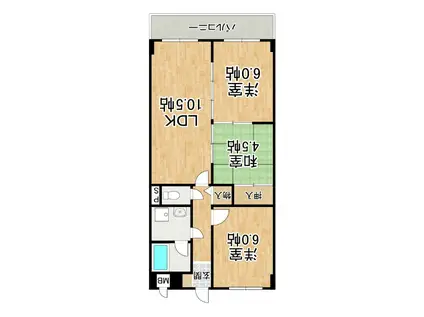 キャピタルハイツ姫里(3LDK/7階)の間取り写真