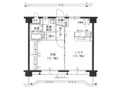 フローランテ・I(1LDK/5階)の間取り写真