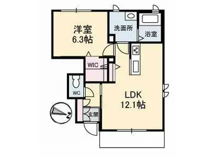 ベルブランシュ笹沖 B棟(1LDK/1階)の間取り写真