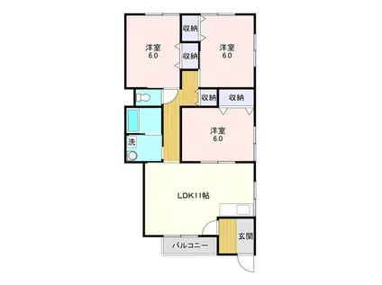 メゾン・きまもり A棟(3LDK/1階)の間取り写真