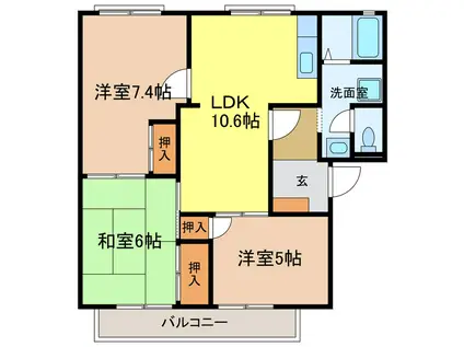 ヴィラ錦(3LDK/2階)の間取り写真