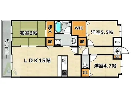 ヴィルブランシェ北町(3LDK/5階)の間取り写真