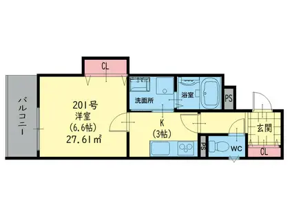 クリエオーレ小若江(1K/3階)の間取り写真