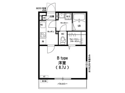 リブリ・グリーンヒルII(1K/2階)の間取り写真