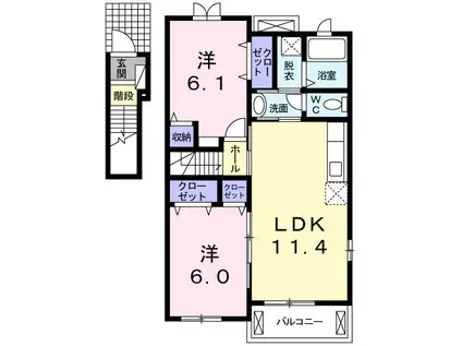 ロイヤルパレス ラ・ノビアB(2LDK/2階)の間取り写真