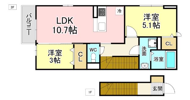 キララC(2LDK/2階)の間取り写真