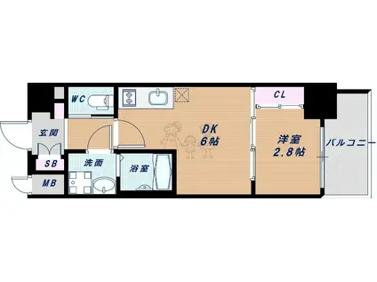 ファーストフィオーレ天王寺(1DK/3階)の間取り写真