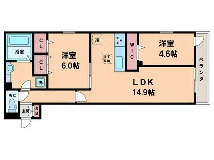 LA MIA CASA 上住吉(2LDK/3階)の間取り写真