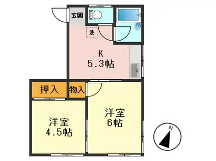 翠荘東A(2K/2階)の間取り写真