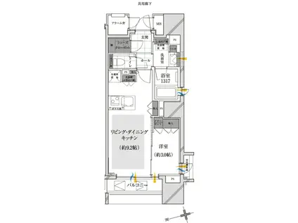 ザ・ミッドハウス新宿御苑(1LDK/14階)の間取り写真