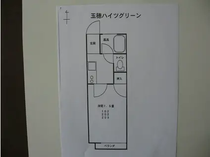 玉穂ハイツグリーン(1K/2階)の間取り写真