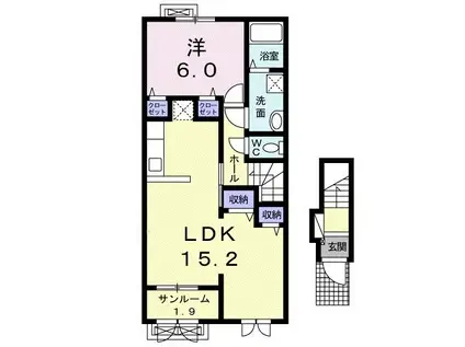ノース ウッズ(1LDK/2階)の間取り写真